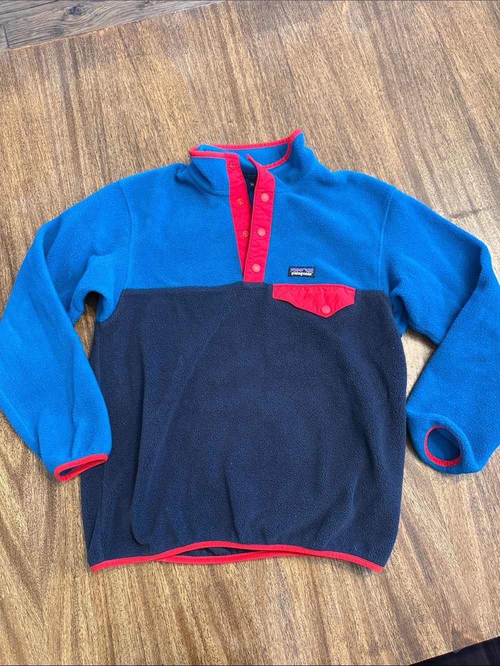 Patagonia Kids Blue & Navy Fleece Pullover with Red Trim